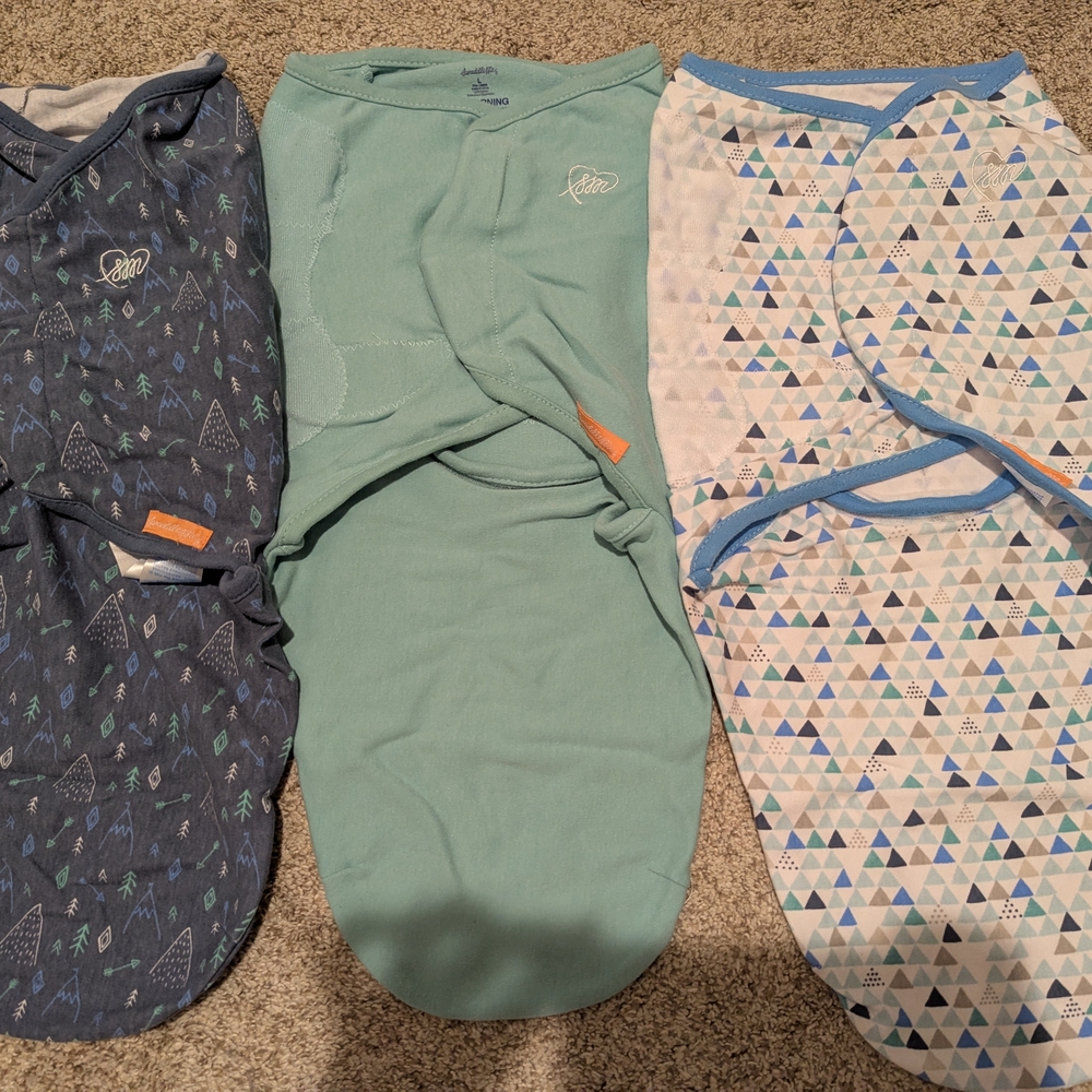 SWADDLE ME Swaddle Set - Blue, Green, and Multicolor, Size L ***Never Worn